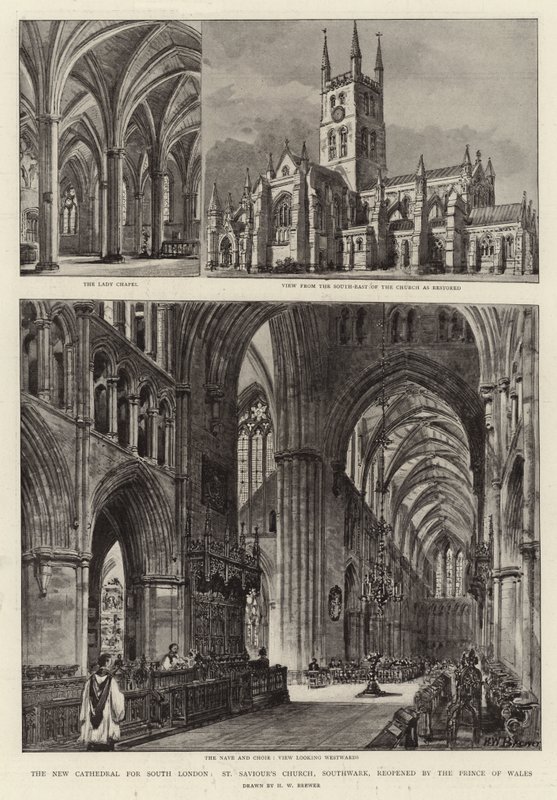 Den nye katedralen for Sør-London, St Saviour's Church, Southwark, gjenåpnet av prinsen av Wales av Henry William Brewer