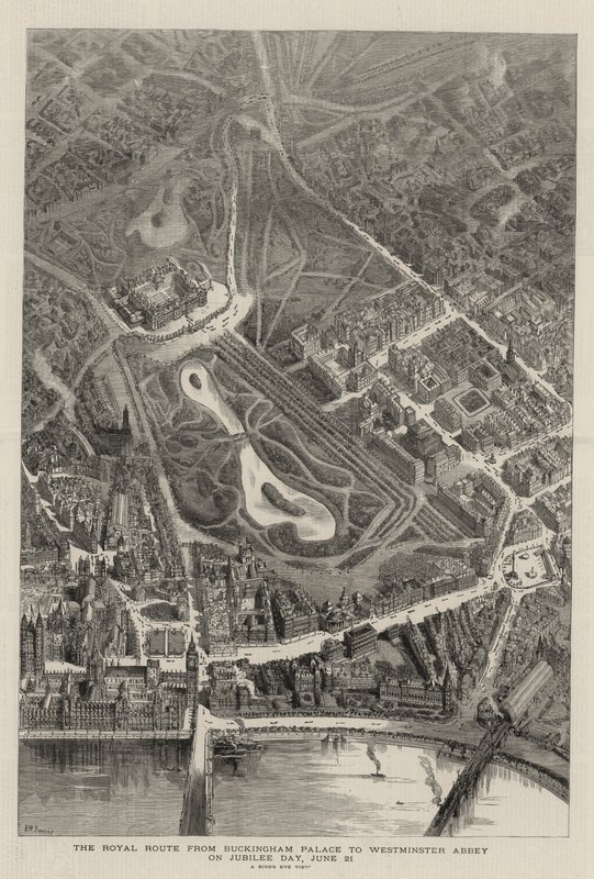 Kongeruten fra Buckingham Palace til Westminster Abbey på jubileumsdagen 21. juni av Henry William Brewer