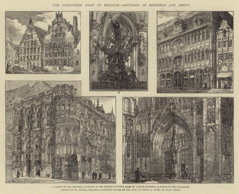 Frivilligbesøket til Belgia, Skisser i Brussel og Gent av Henry William Brewer