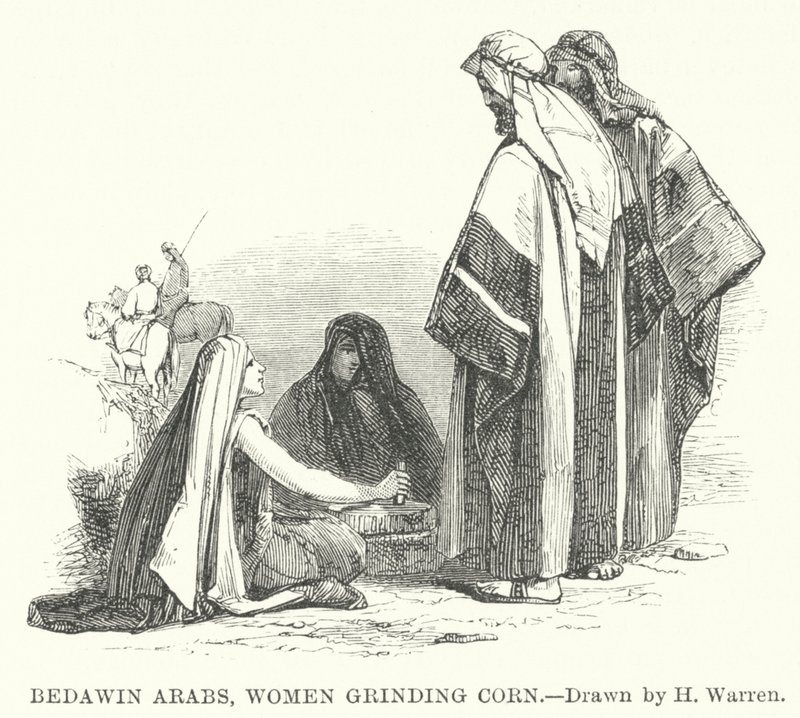 Beduin-arabere, kvinner som maler mais (gravering) av Henry (after) Warren