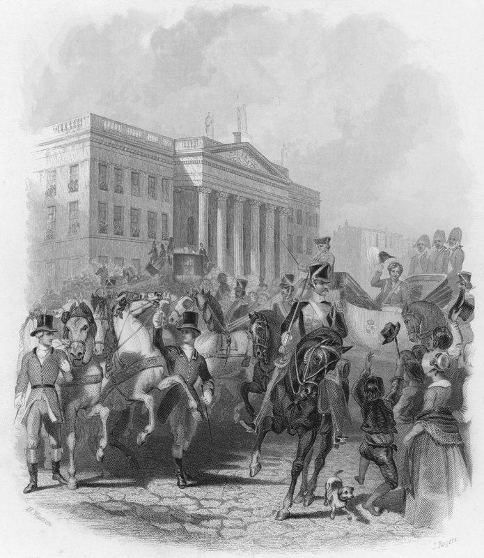 Besøket av kong George IV til Irland i 1821 (gravering) av Henry (after) Warren