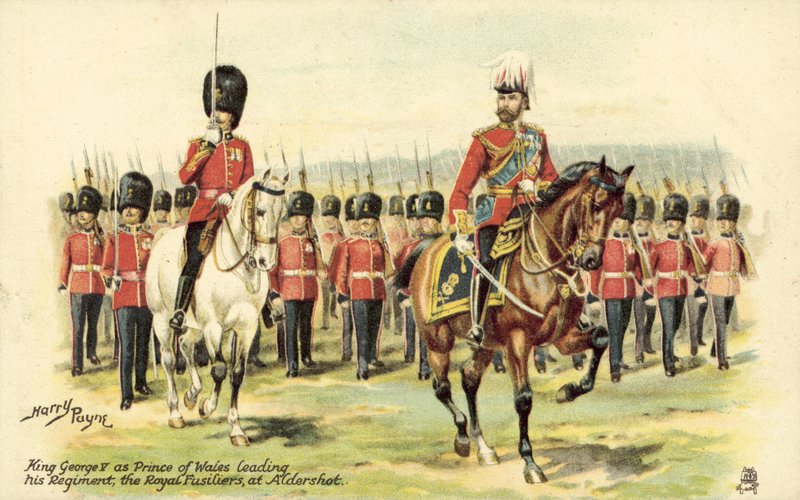 Kong George V som prins av Wales som leder sitt regiment, Royal Fusiliers, ved Aldershot av Henry A. Payne