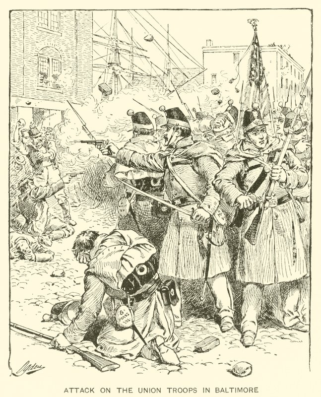 Angrep på unionstroppene i Baltimore (litho) av Henry Alexander (after) Ogden