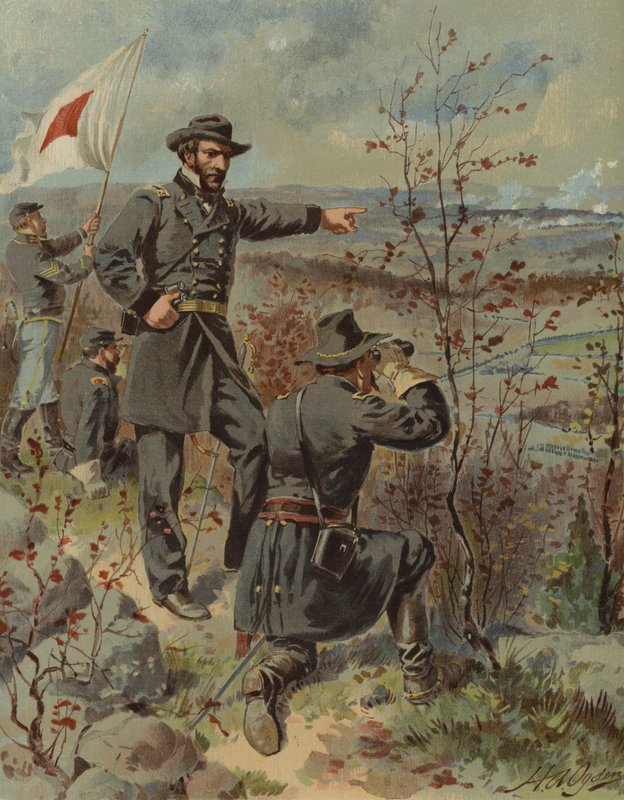 General Sherman ved Kenesaw Mountain, Georgia, amerikansk borgerkrig, 4. oktober 1864 (chromolitho) av Henry Alexander (after) Ogden