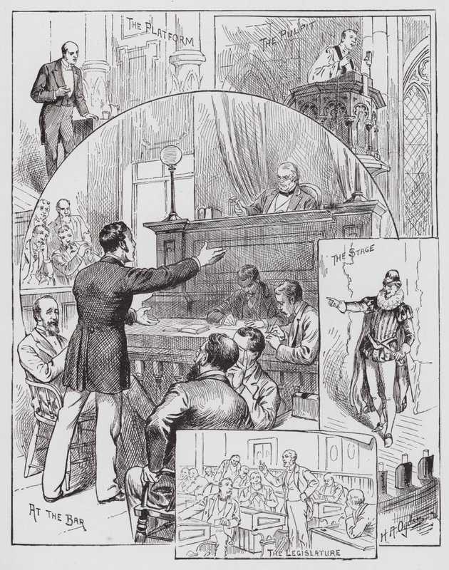 Oratorium og deklamasjon (gravering) av Henry Alexander (after) Ogden