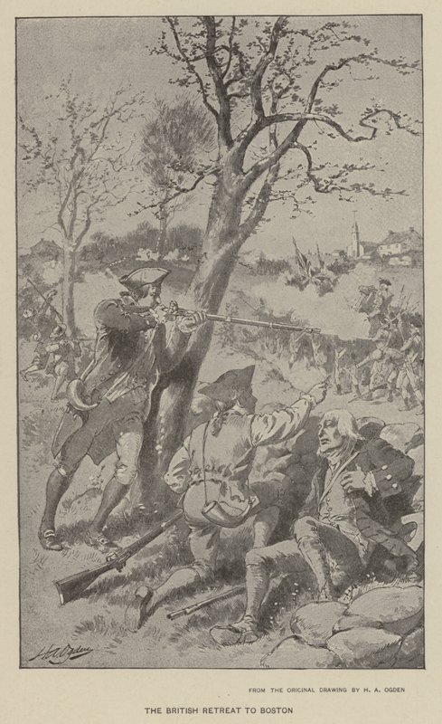 Britene trekker seg tilbake til Boston (litho) av Henry Alexander (after) Ogden