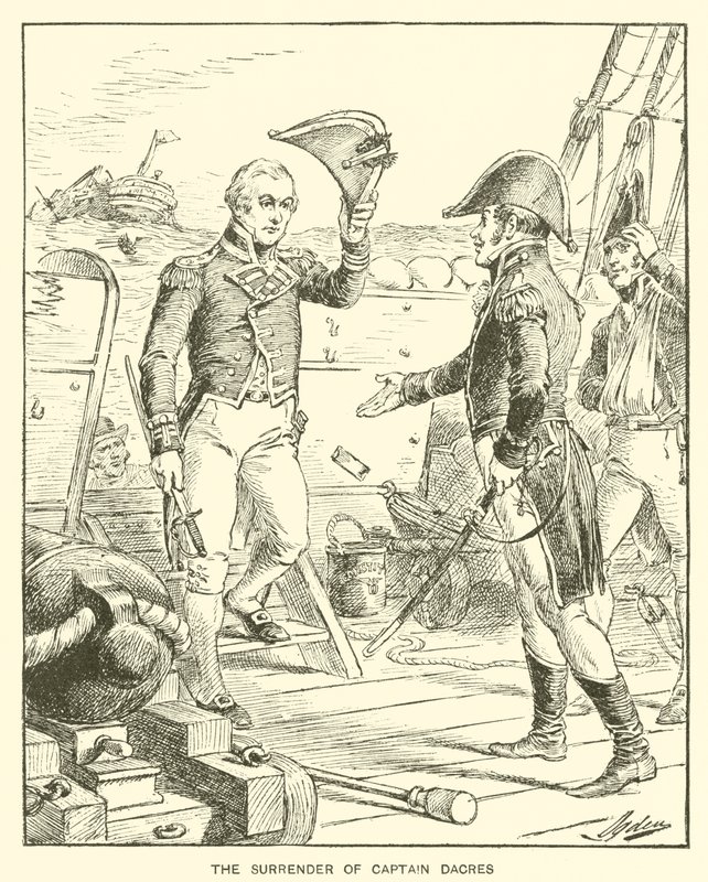 Kaptein Dacres overgivelse (litho) av Henry Alexander (after) Ogden