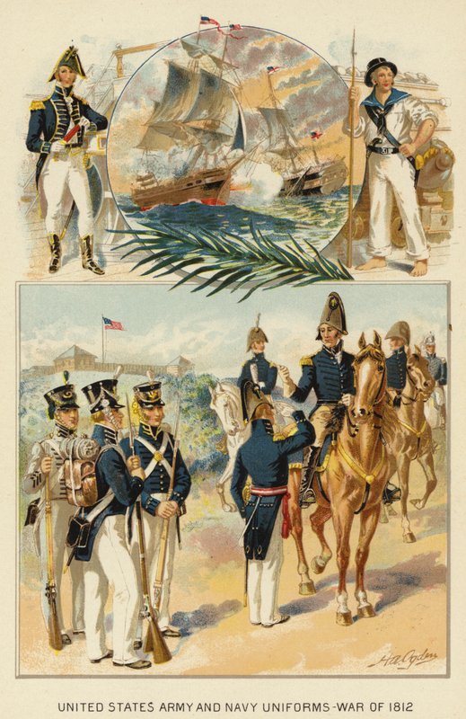 United States Army and Navy Uniforms, War of 1812 (farge litho) av Henry Alexander (after) Ogden