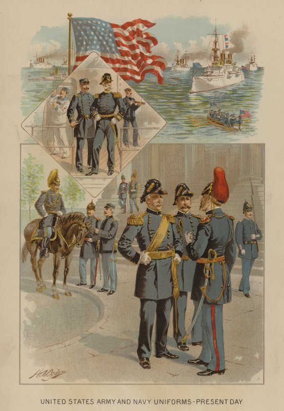 United States Army and Navy uniformer - i dag (chromolitho) av Henry Alexander (after) Ogden