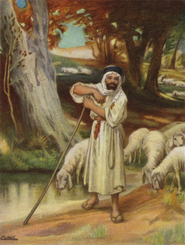 En hyrde og flokken hans ved Banias (farge litho) av Henry Andrew Harper