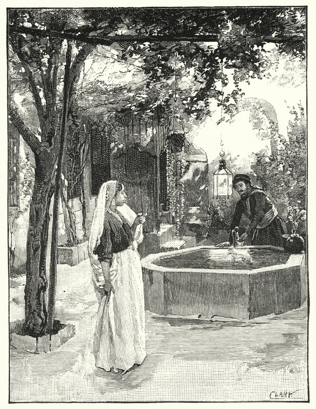 Gårdsplassen til et hus i Damaskus (litho) av Henry Andrew Harper