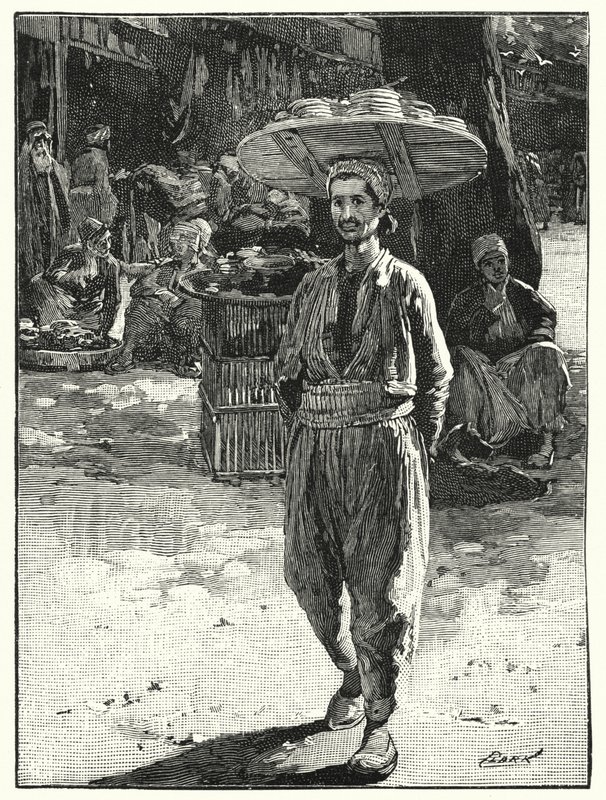 Østlig baker med kurv på hodet (litho) av Henry Andrew Harper