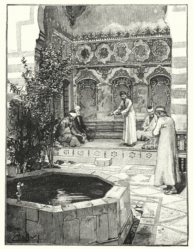 Tar imot gjester i en levan, Damaskus (litho) av Henry Andrew Harper