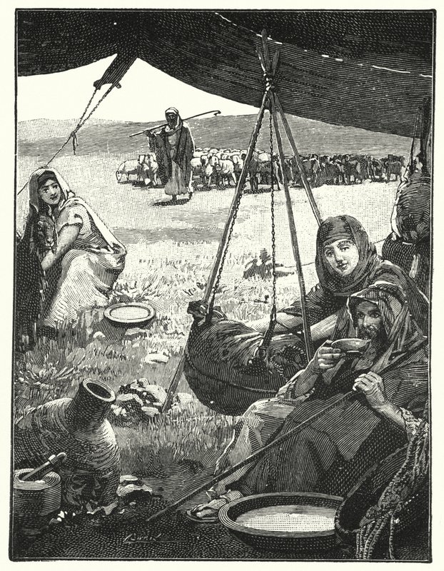 Teltliv i øst, kjerne melk (litho) av Henry Andrew Harper