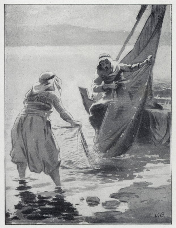 Vaskenett ved Genesaretsjøen (litho) av Henry Andrew Harper