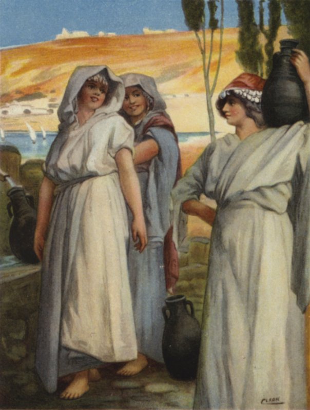 Kvinner trekker vann ved en brønn (farge litho) av Henry Andrew Harper