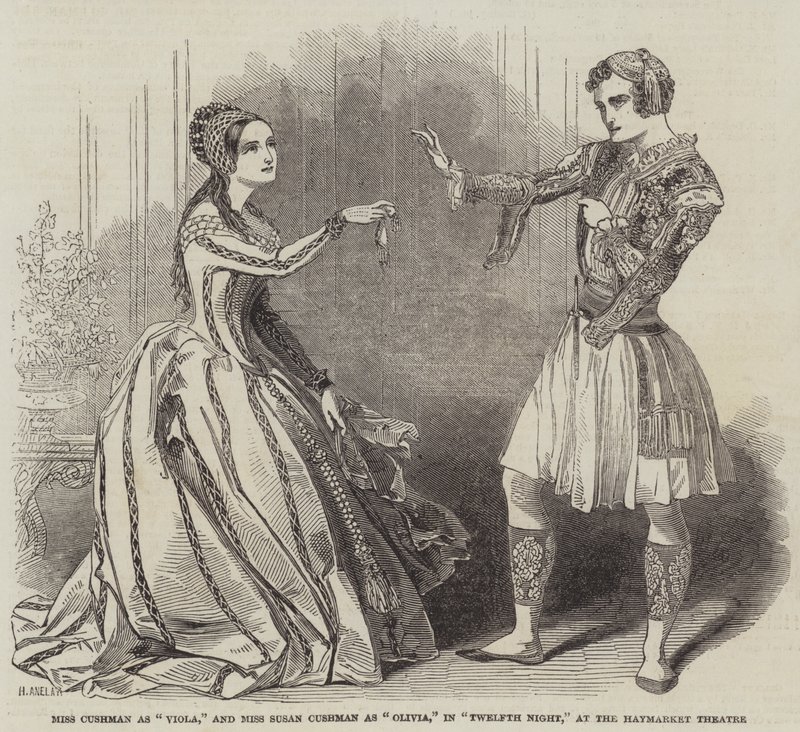 Miss Cushman som Viola, og Miss Susan Cushman som Olivia, i Twelfth Night, på Haymarket Theatre av Henry Anelay