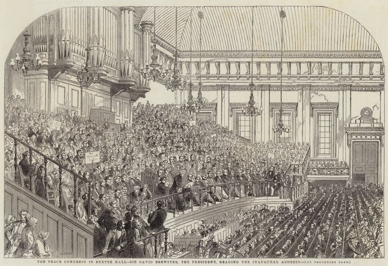 Fredskongressen i Exeter Hall, Sir David Brewster, presidenten, leser åpningstalen av Henry Anelay