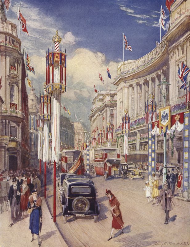 Regent Street ser mot Oxford Circus, London (farge litho) av Henry Charles Brewer