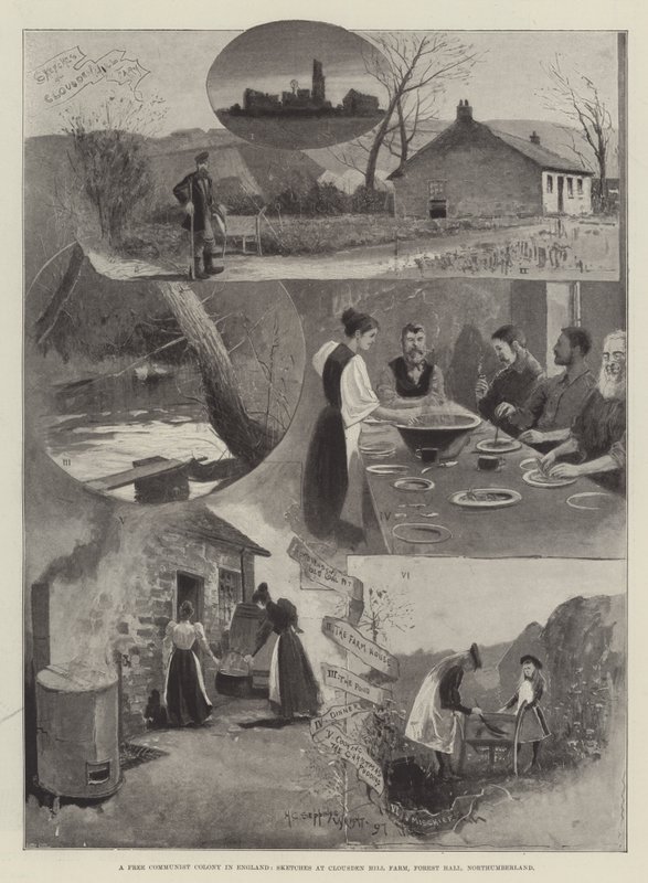 En fri kommunistkoloni i England, skisser på Clousden Hill Farm, Forest Hall, Northumberland av Henry Charles Seppings Wright