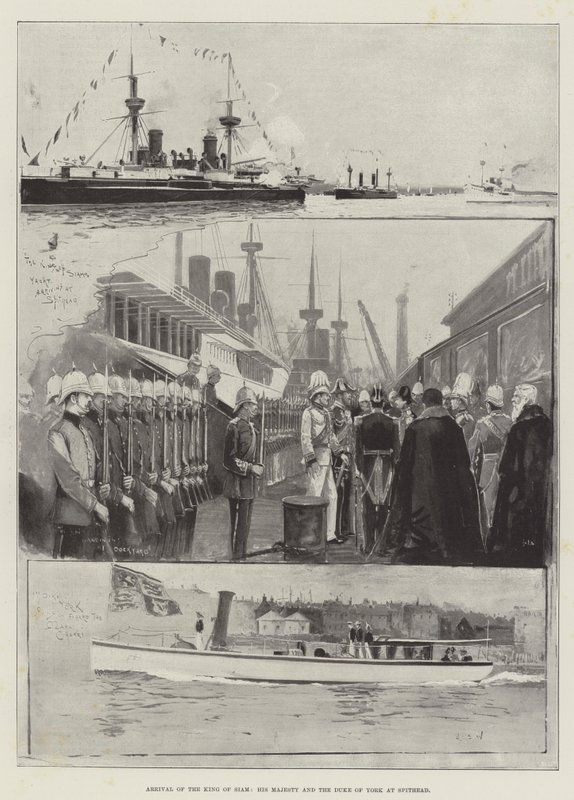 Ankomst av kongen av Siam, Hans Majestet og hertugen av York til Spithead av Henry Charles Seppings Wright