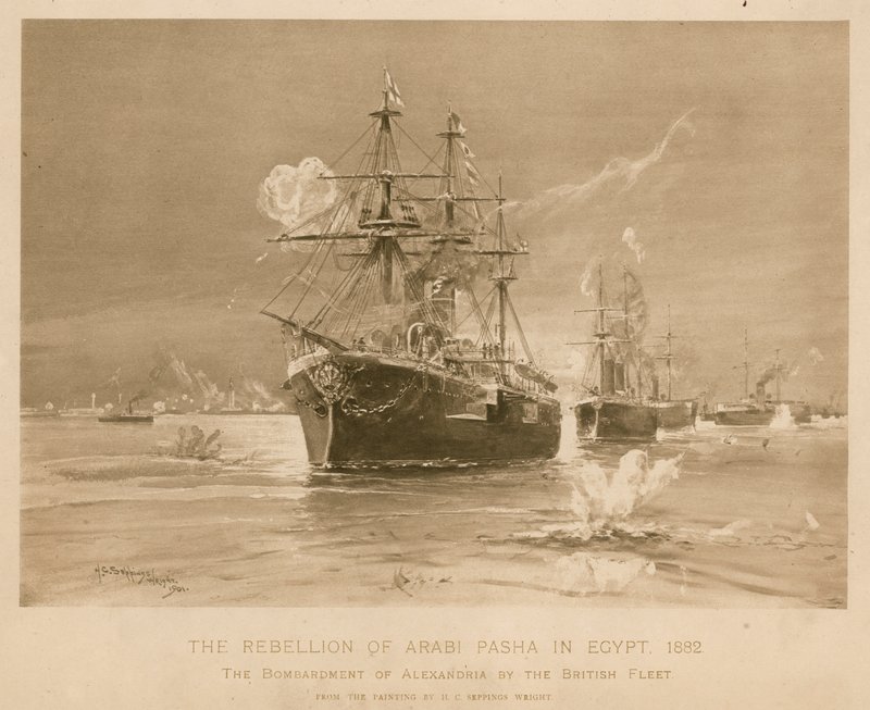 Bombardement av Alexandria av den britiske flåten under opprøret til Ali Pasha, Egypt av Henry Charles Seppings Wright