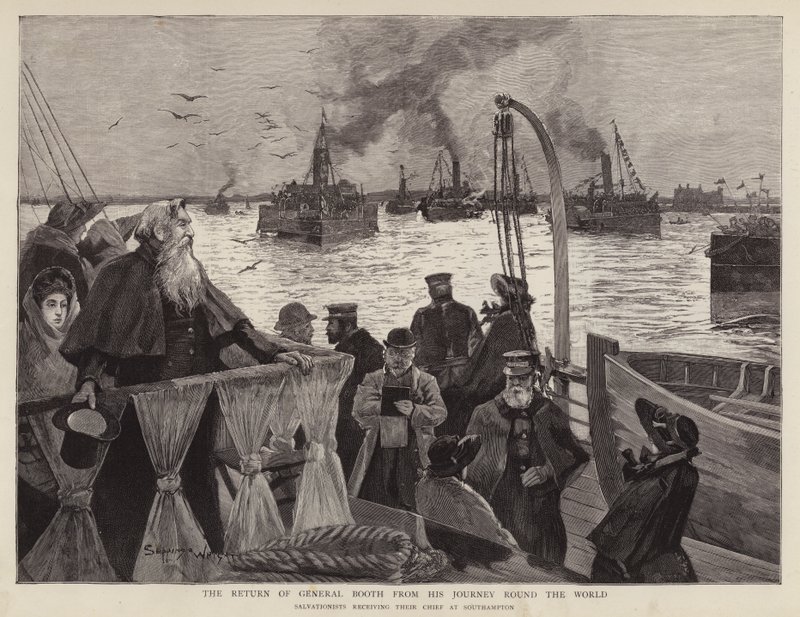 General William Booth, britisk grunnlegger av Frelsesarmeen, ankommer Southampton etter sin verdensturné av Henry Charles Seppings Wright