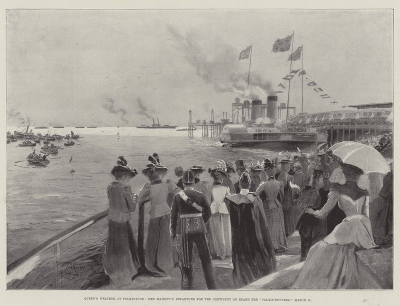 Dronningens vær ved Folkestone, Hennes Majestets avgang til kontinentet om bord på Calais-Douvres, 11. mars av Henry Charles Seppings Wright