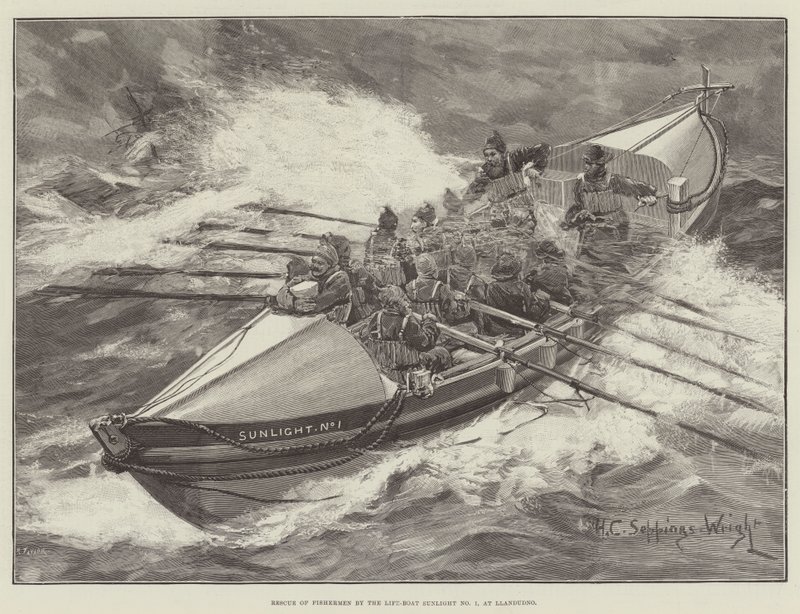 Redning av fiskere av livbåten Sunlight No 1, ved Llandudno av Henry Charles Seppings Wright