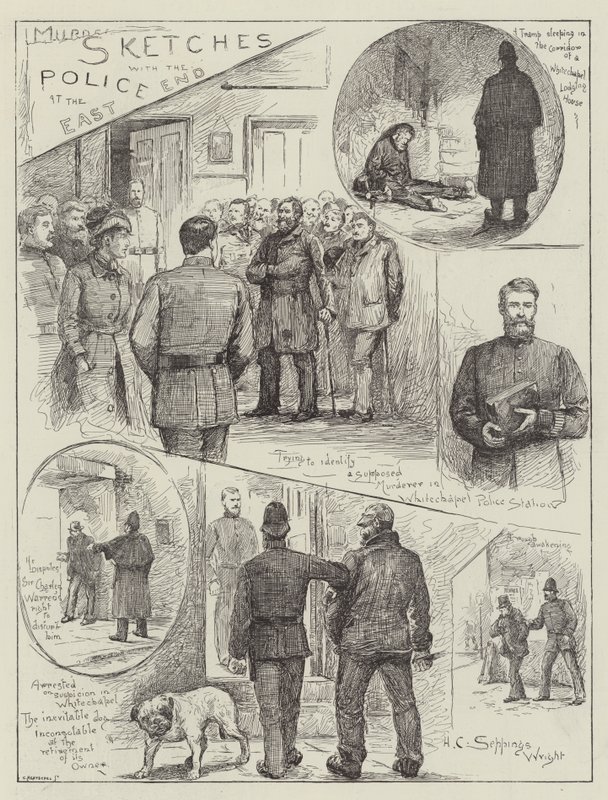 Skisser med politiet på East End av Henry Charles Seppings Wright