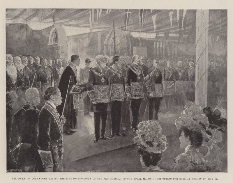 Hertugen av Connaught legger grunnsteinen til de nye skolene til Royal Masonic Institution for Boys i Bushey 12. mai av Henry Charles Seppings Wright