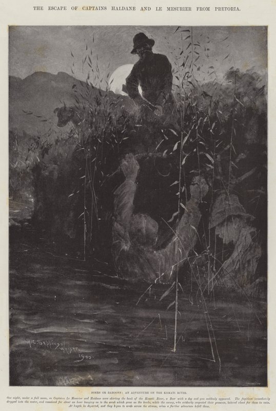 The Escape of Captains Haldane and Le Mesurier from Pretoria av Henry Charles Seppings Wright