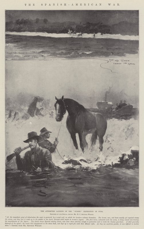 Den spansk-amerikanske krigen, forsøket på landing av Gussie-ekspedisjonen på Cuba av Henry Charles Seppings Wright