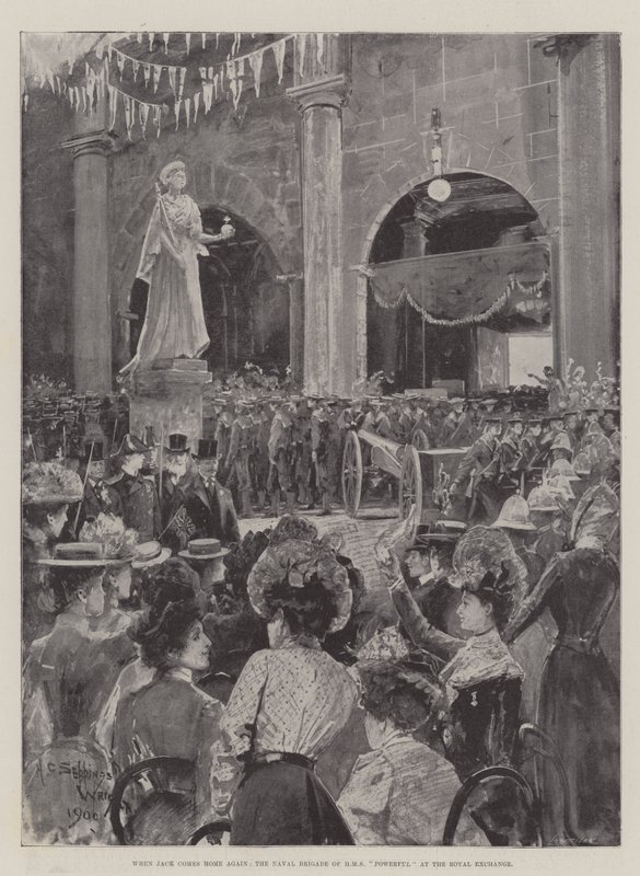 Når Jack kommer hjem igjen, marinebrigaden til HMS Powerful på Royal Exchange av Henry Charles Seppings Wright