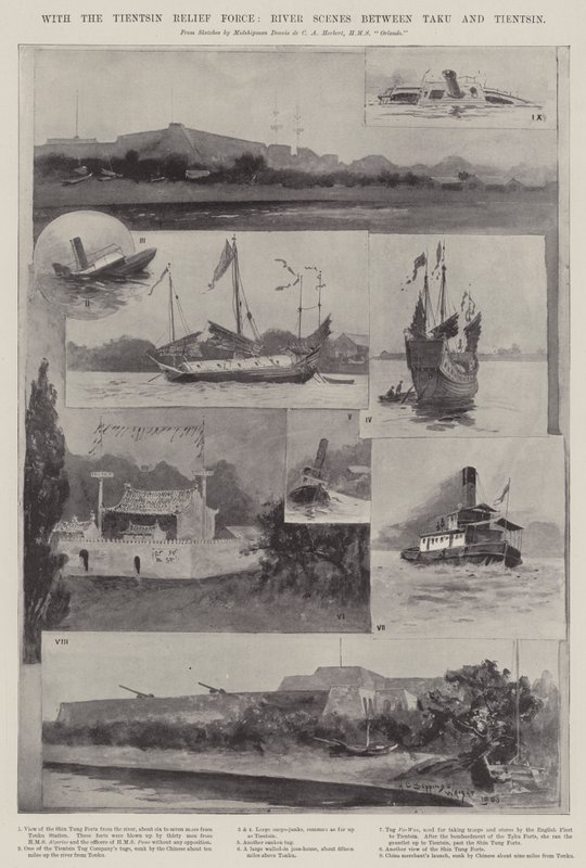 Med Tientsin Relief Force, elvescener mellom Taku og Tientsin av Henry Charles Seppings Wright