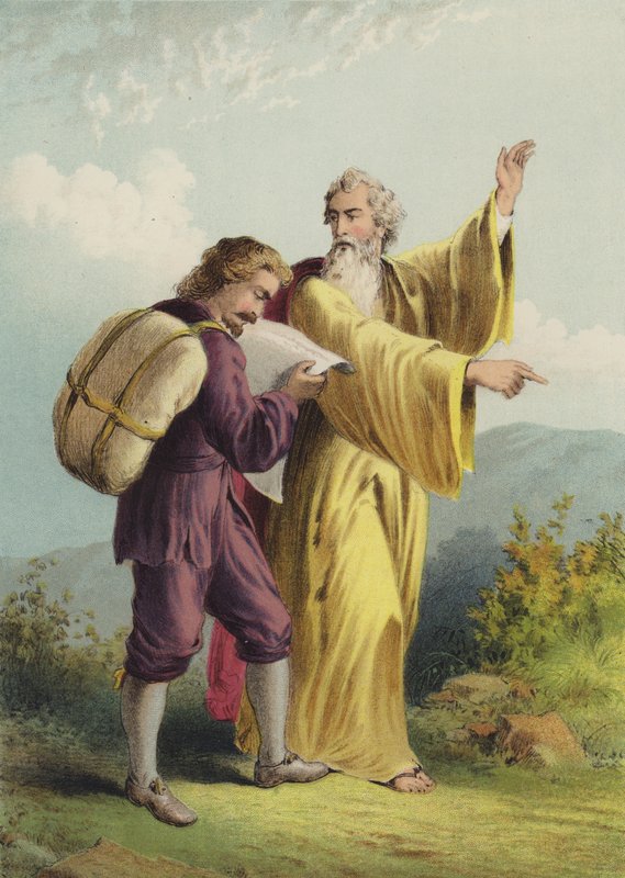 Kristen og evangelist (chromolitho) av Henry Courtney Selous