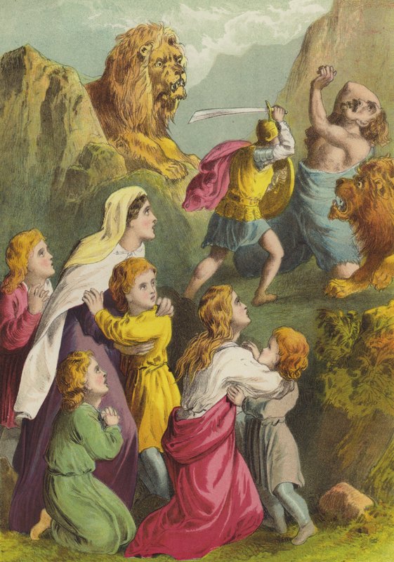 Greatheart dreper Giant Grim (chromolitho) av Henry Courtney Selous