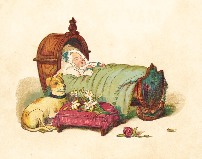 Prinsesse Victoria sover i sengen sin (farge litho) av Henry Hetherington Emmerson