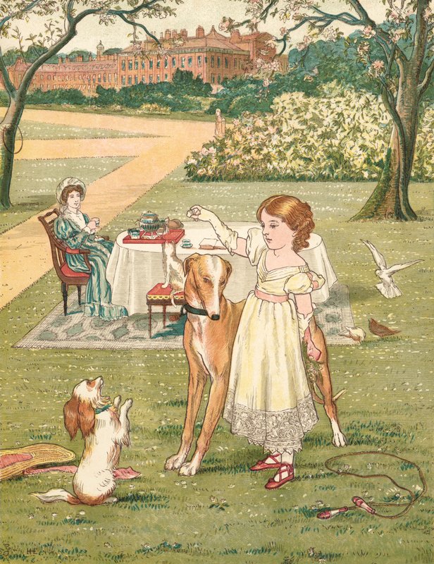 Prinsessen og kjæledyrene hennes (litho i farge) av Henry Hetherington Emmerson
