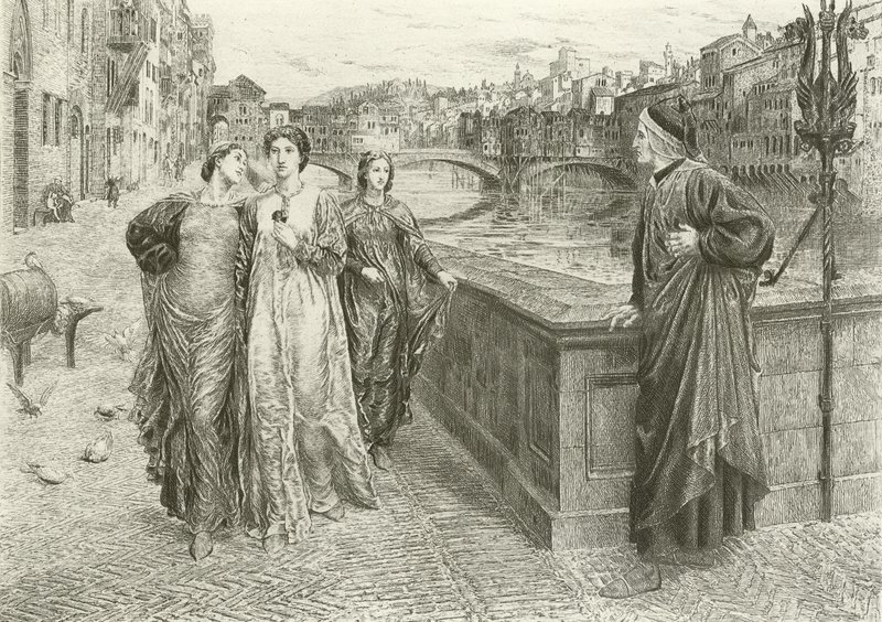 Det første møtet mellom Dante og Beatrice (gravyr) av Henry Holiday