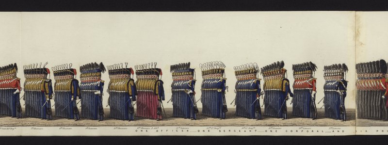 En del av panoramautsikten over hele begravelsesprosesjonen til Arthur, hertugen av Wellington (farget akvatint) av Henry Jr and Sala Alken