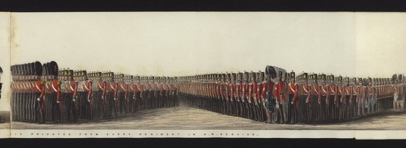En del av panoramautsikten over hele begravelsesprosesjonen til Arthur, hertugen av Wellington (farget akvatint) av Henry Jr and Sala Alken