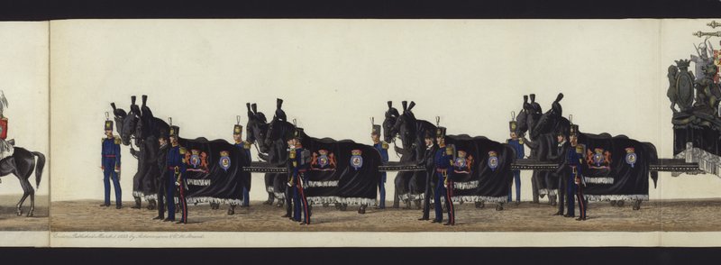 En del av panoramautsikten over hele begravelsesprosesjonen til Arthur, hertugen av Wellington (farget akvatint) av Henry Jr and Sala Alken