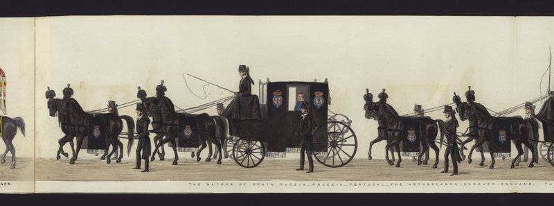 En del av panoramautsikten over hele begravelsesprosesjonen til Arthur, hertugen av Wellington (farget akvatint) av Henry Jr and Sala Alken