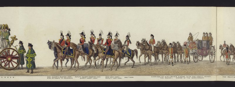 En del av panoramautsikten over hele begravelsesprosesjonen til Arthur, hertugen av Wellington (farget akvatint) av Henry Jr and Sala Alken