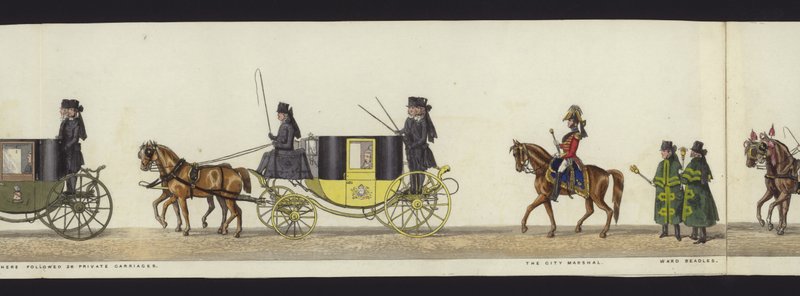 En del av panoramautsikten over hele begravelsesprosesjonen til Arthur, hertugen av Wellington (farget akvatint) av Henry Jr and Sala Alken