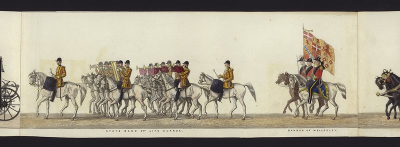 En del av panoramautsikten over hele begravelsesprosesjonen til Arthur, hertugen av Wellington (farget akvatint) av Henry Jr and Sala Alken