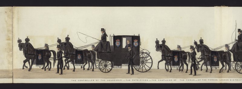 En del av panoramautsikten over hele begravelsesprosesjonen til Arthur, hertugen av Wellington (farget akvatint) av Henry Jr and Sala Alken
