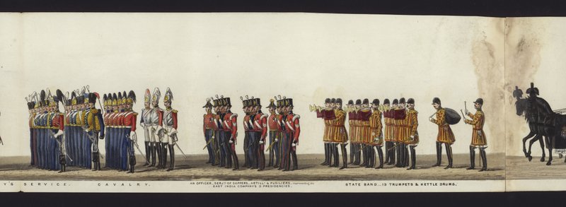En del av panoramautsikten over hele begravelsesprosesjonen til Arthur, hertugen av Wellington (farget akvatint) av Henry Jr and Sala Alken
