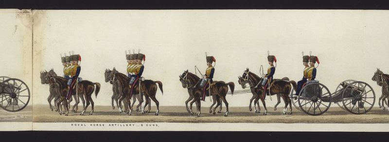 En del av panoramautsikten over hele begravelsesprosesjonen til Arthur, hertugen av Wellington (farget akvatint) av Henry Jr and Sala Alken